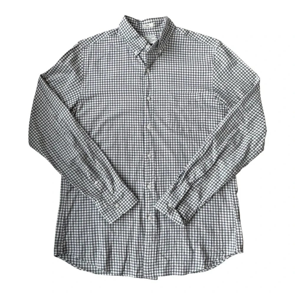 J.Crew Secret Wash Slim Cotton Poplin Shirt M Navy White Check Preppy Heritage‎